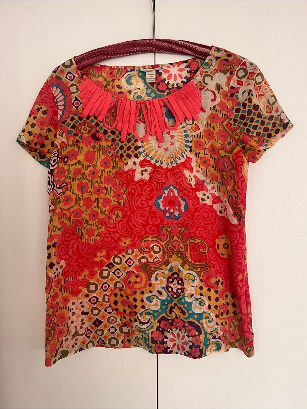 J. Crew Pink Patterned Short-Sleeve Top